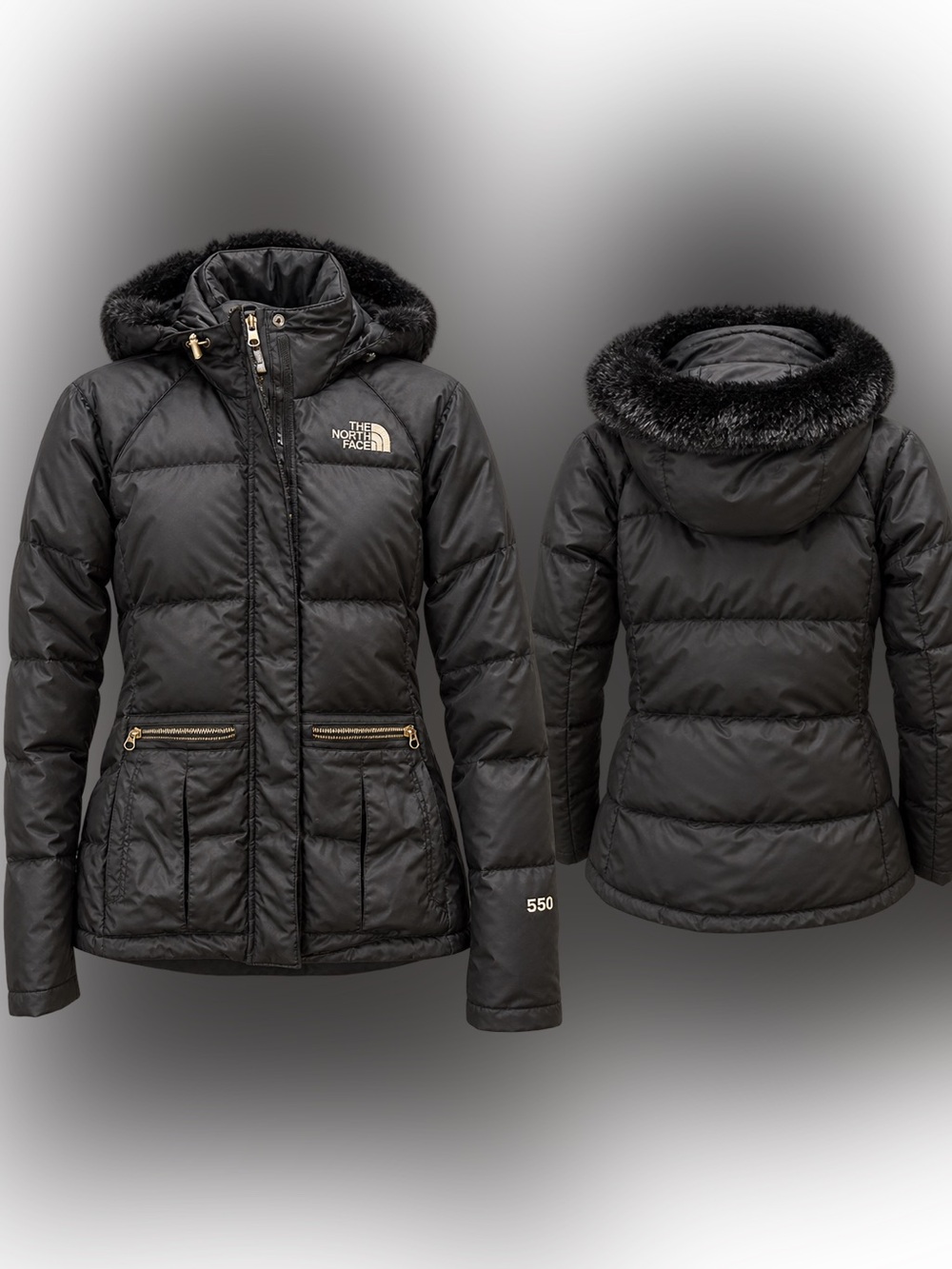 The North Face 550 puffer Black Faux-Fur Trim Puffer Jacket